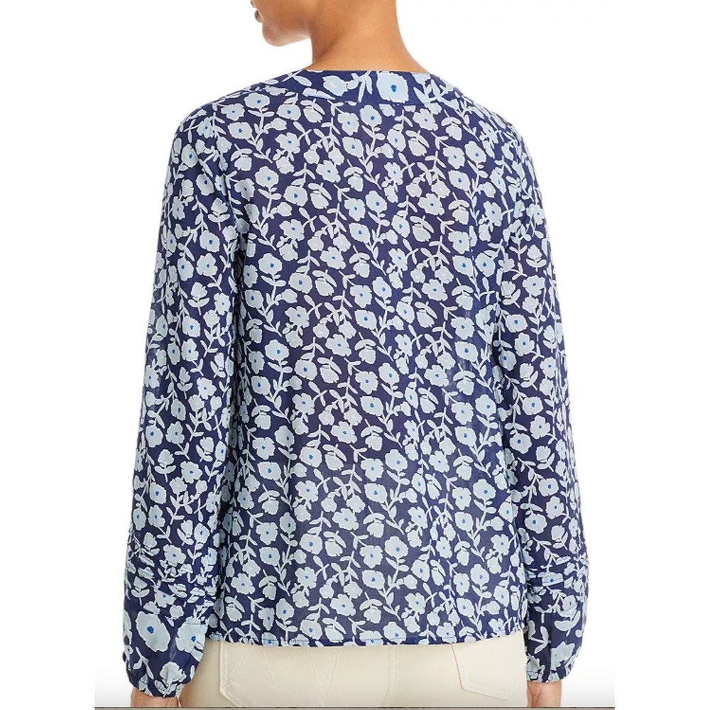 Vineyard Vines Rock Rose Floral V Neck Blouse Block Print Trim Top S Preppy Boho - Picture 5 of 8